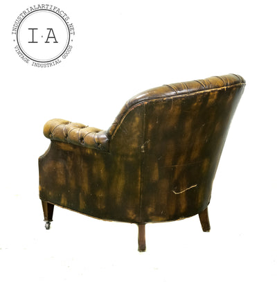 Antique Tufted Leather Armchair in Burnished Gold