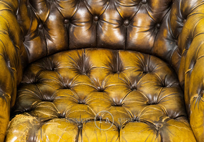 Antique Tufted Leather Armchair in Burnished Gold