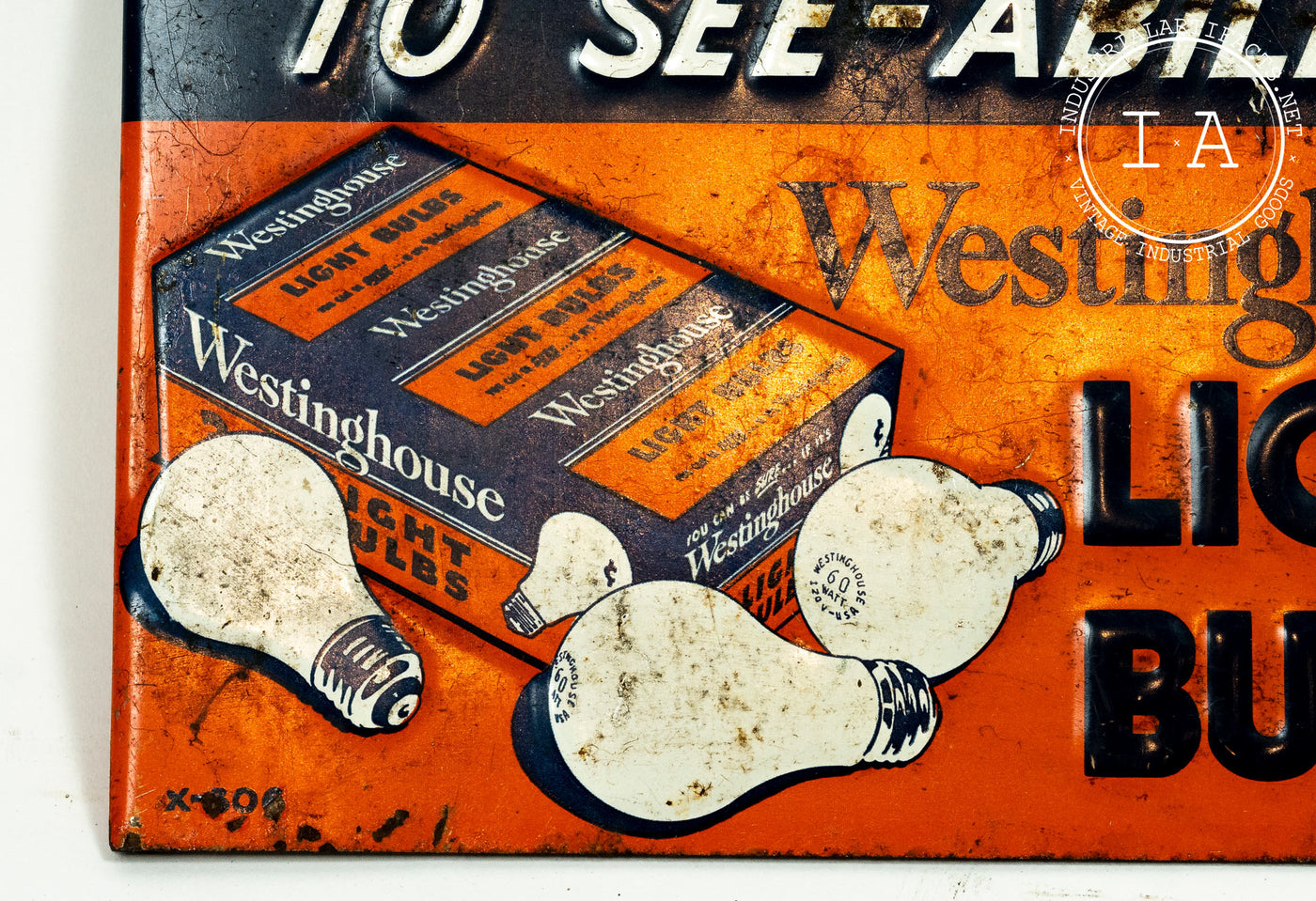 Antique Westinghouse Light Bulbs Embossed Tin Rack Sign