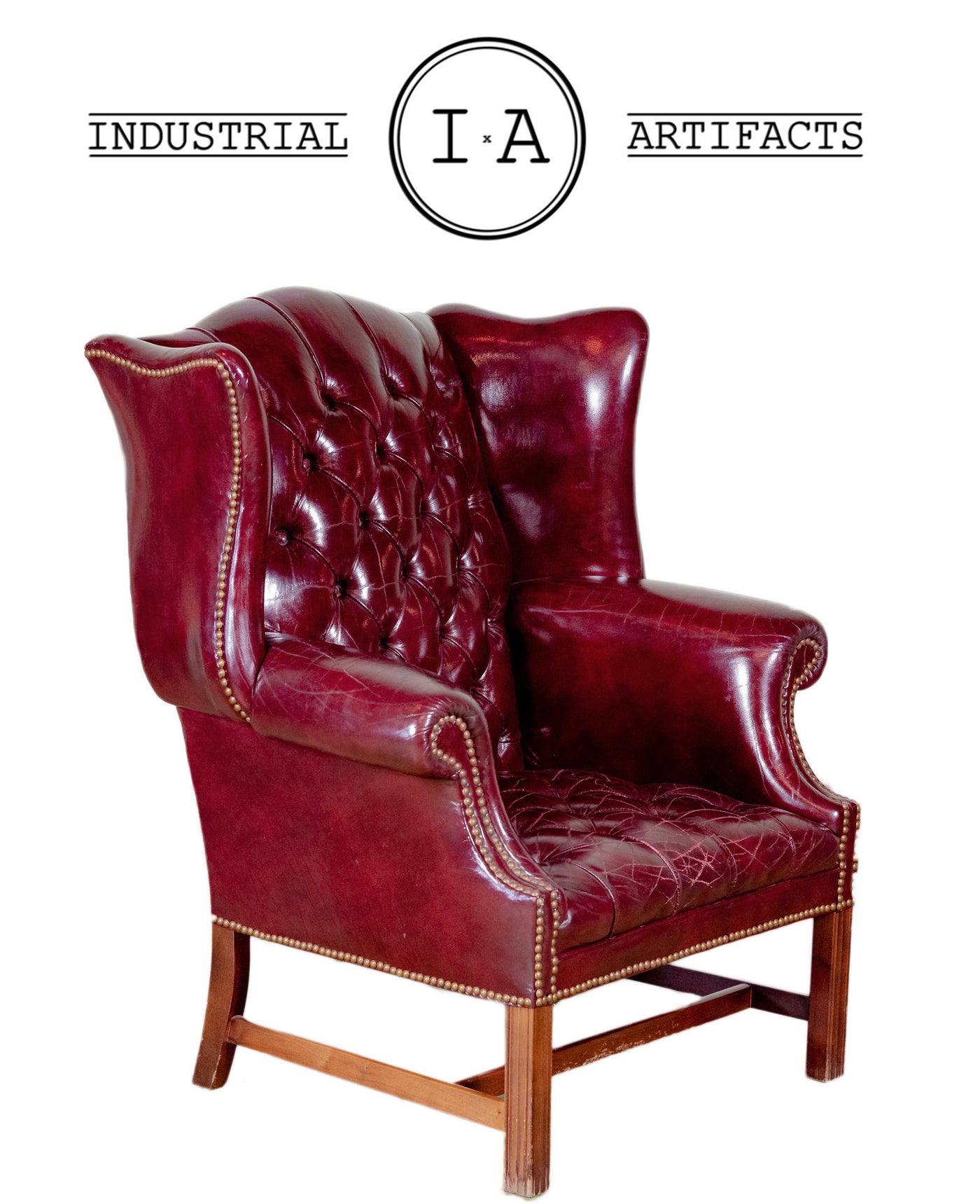 Pair Of Vintage Aged Oxblood Wingback Chairs