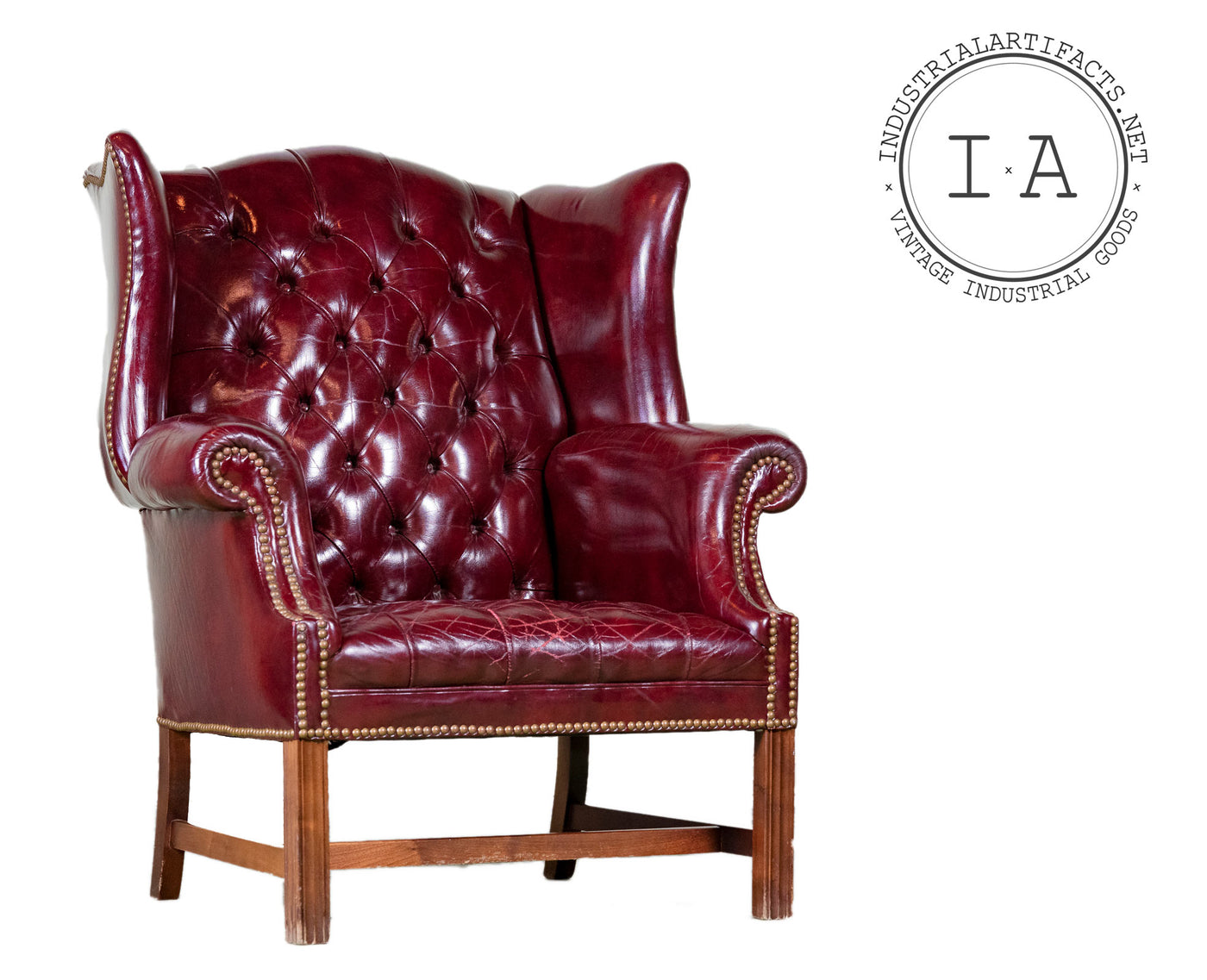 Pair Of Vintage Aged Oxblood Wingback Chairs