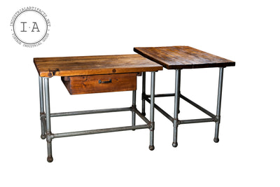 Vintage Industrial Butcher Block Island Table With Drawer