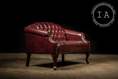 Vintage Tufted Leather Loveseat in Burgundy