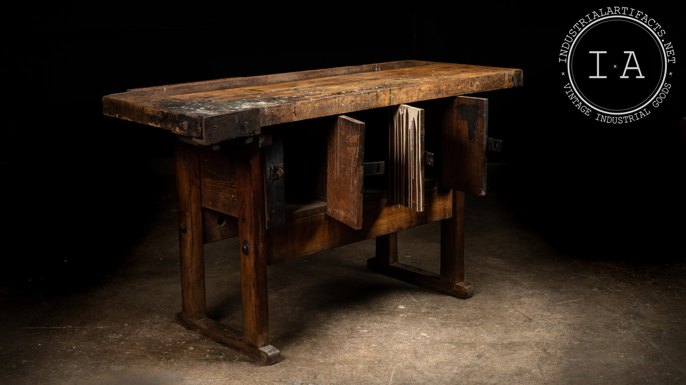 Industrial Antique Butcher Block Carpenter's Bench