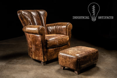 Leather Armchair with Ottoman