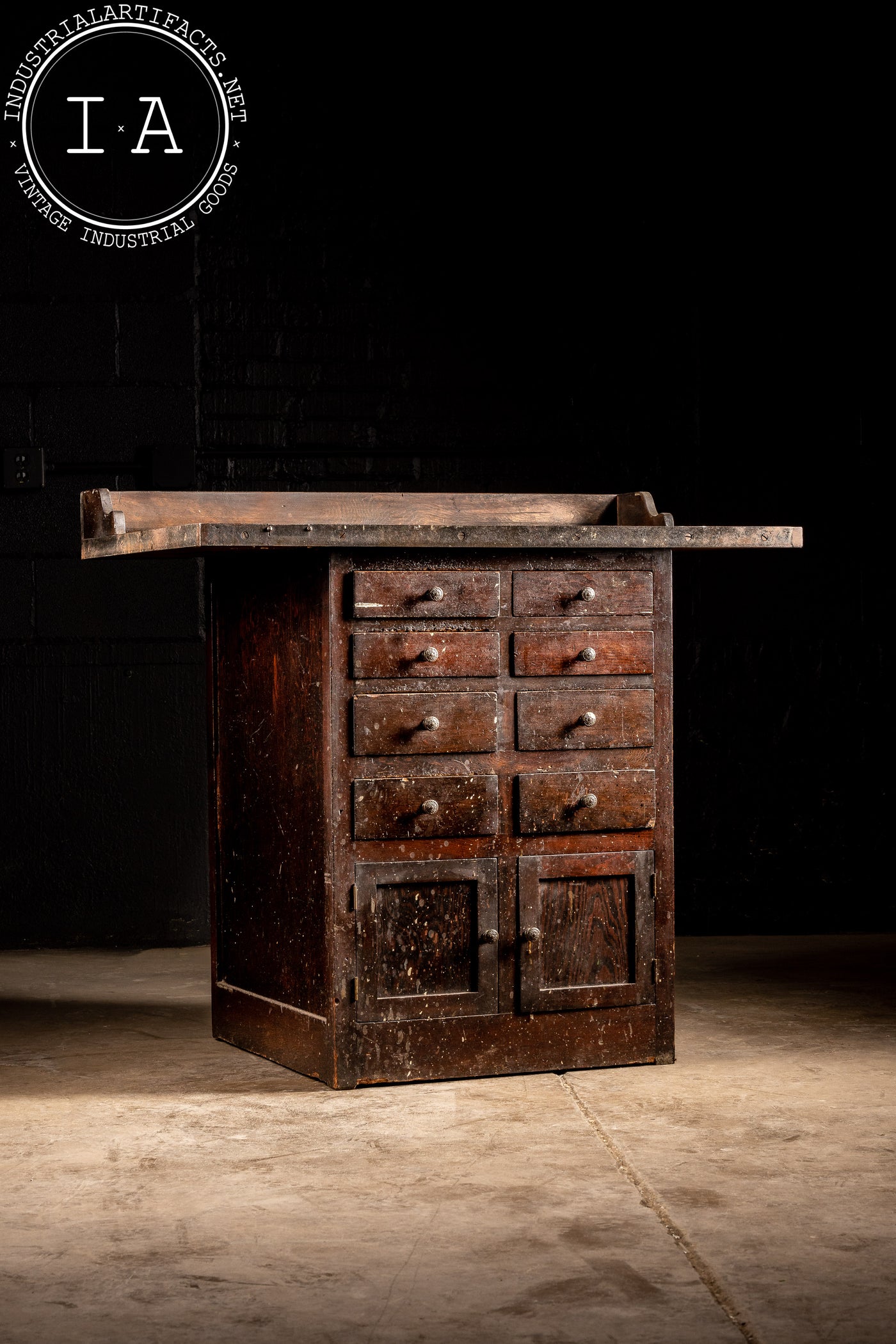 Antique Industrial Workbench Cabinet With Dividers