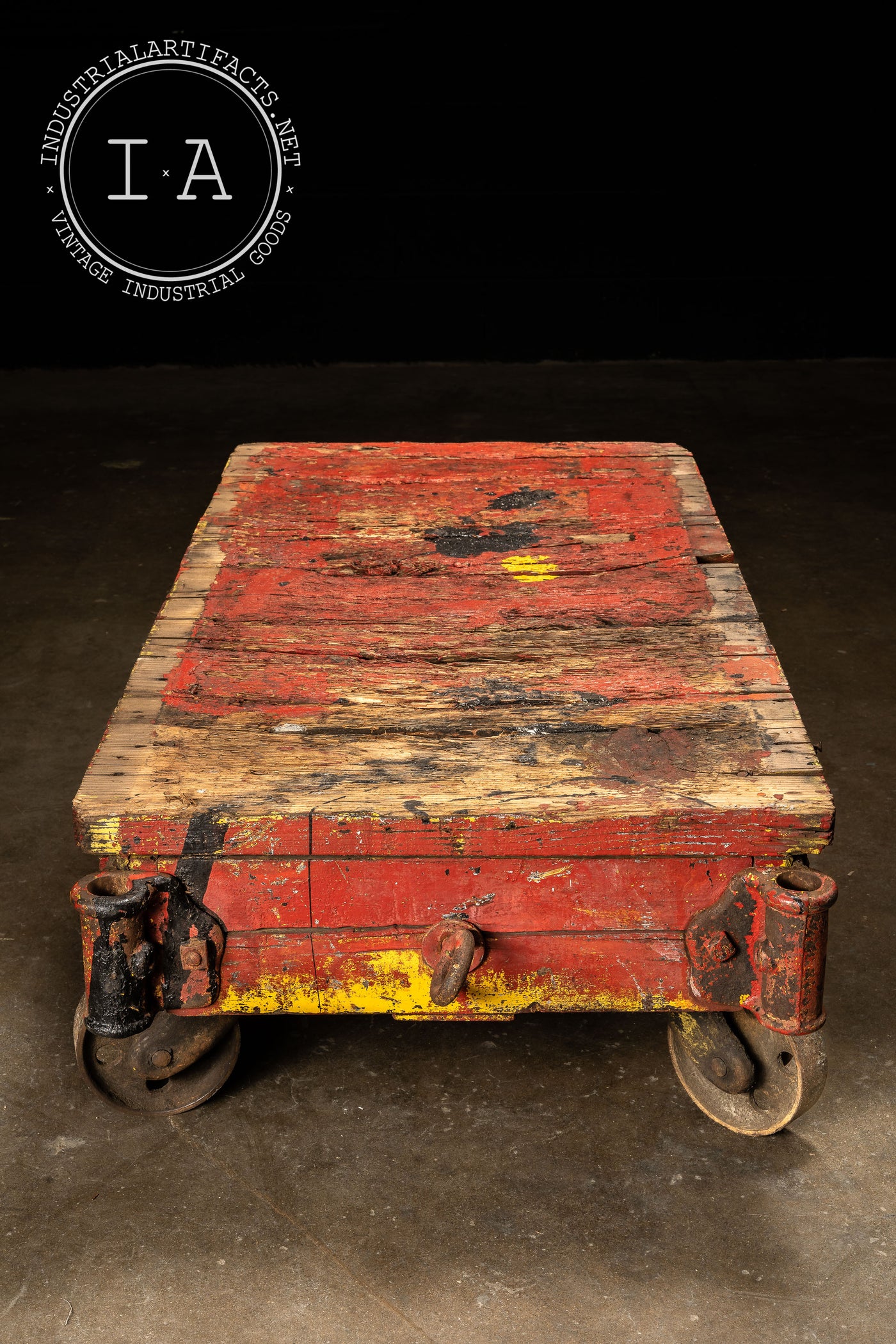 c. 1920 Industrial Wooden Cart Coffee Table
