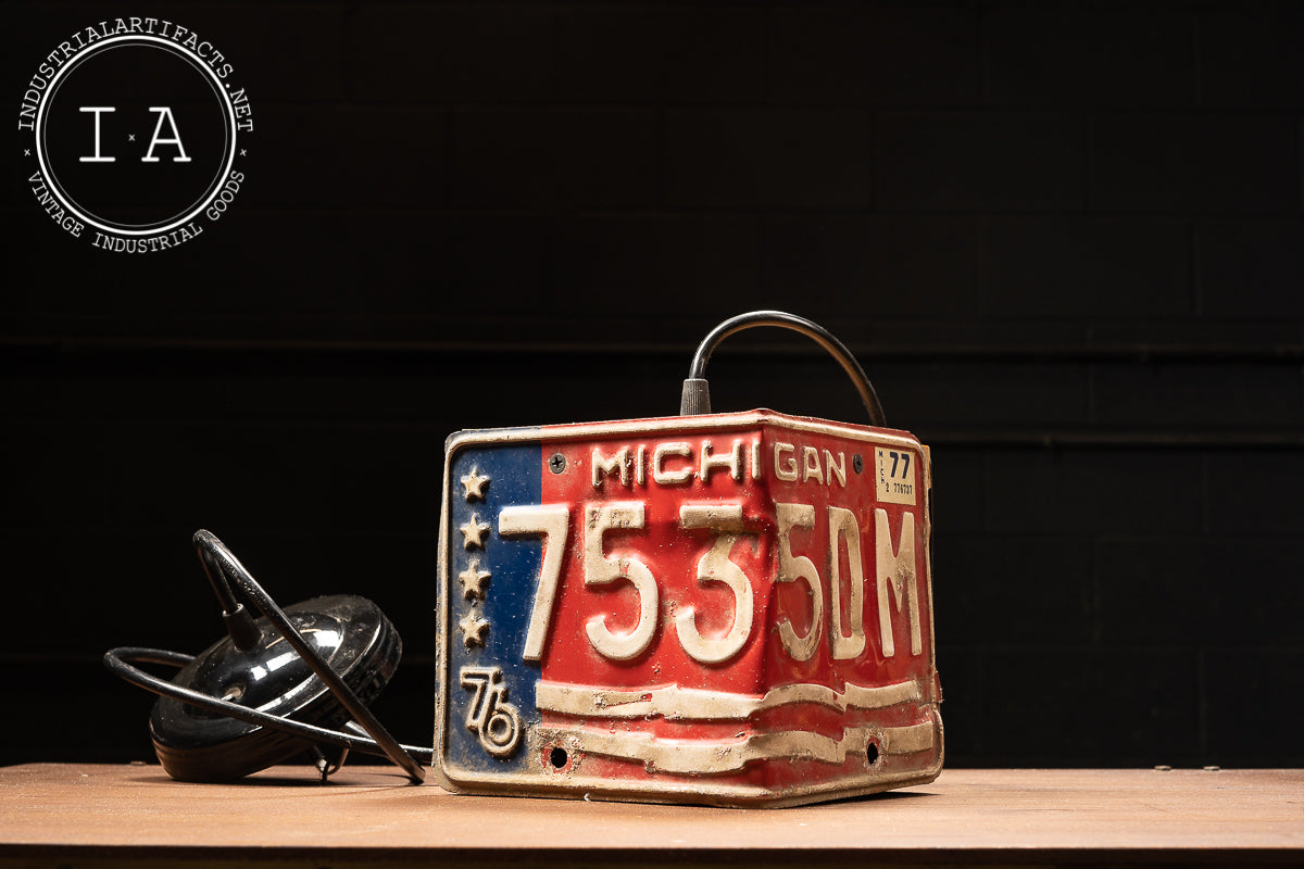 Vintage Michigan License Plates Hanging Lamp