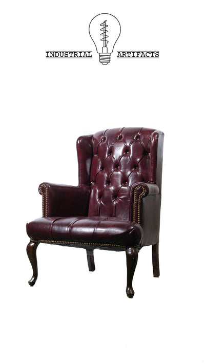 Vintage Tufted Wingback Chair in Oxblood