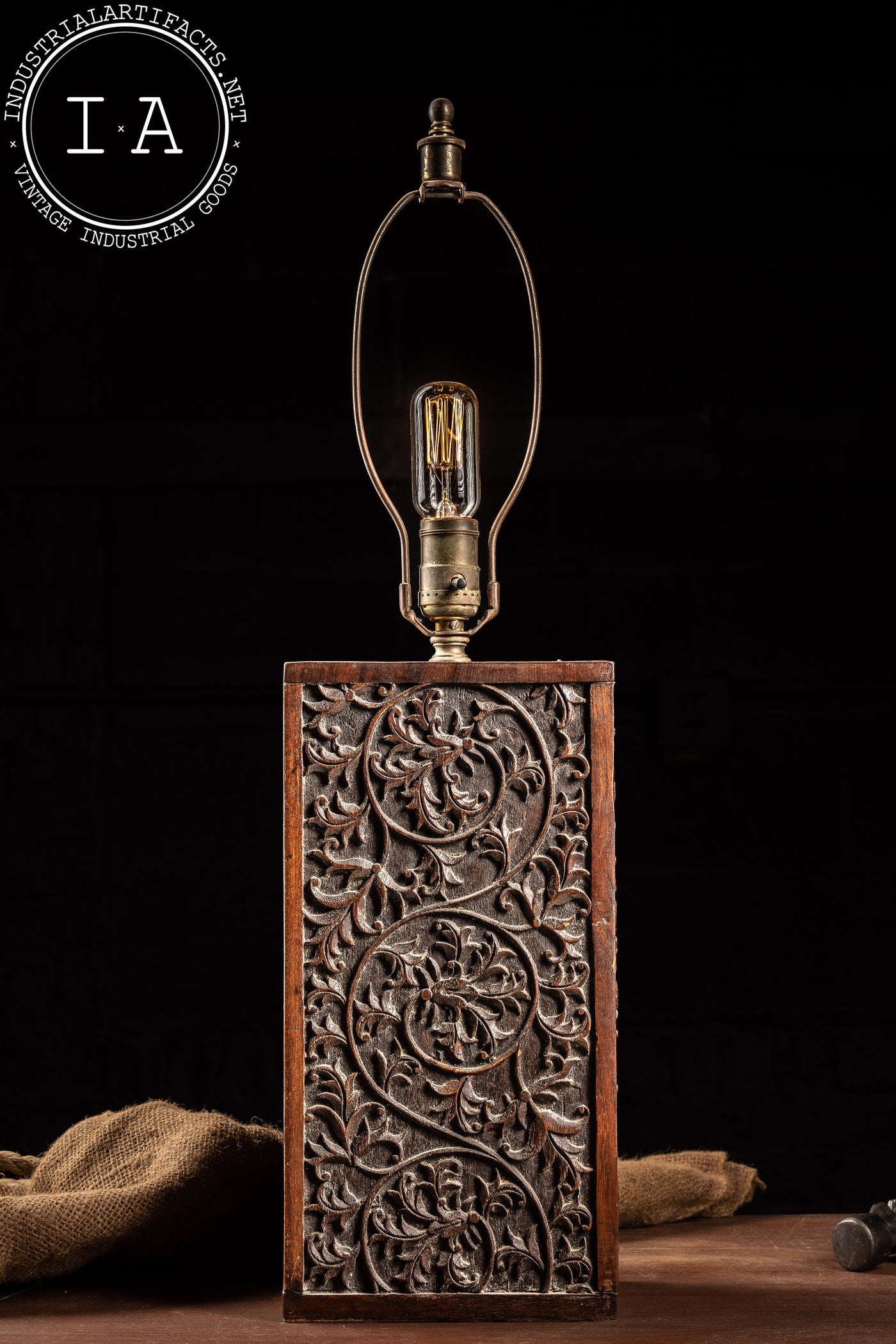 Antique Carved Wooden Filigree Lamp