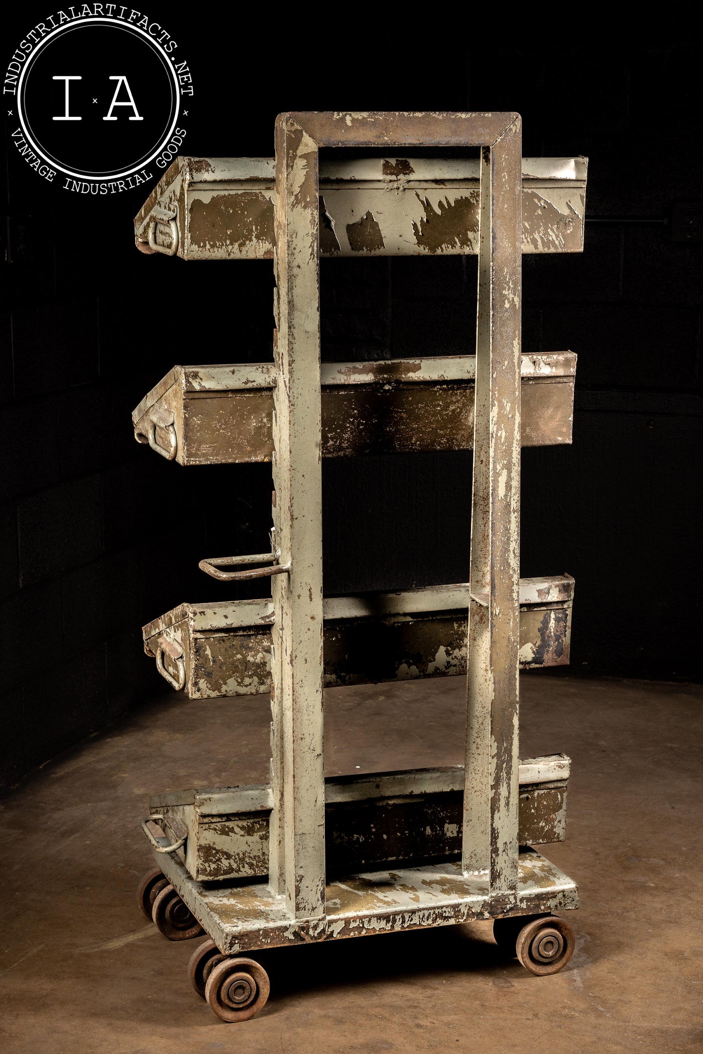 Industrial Antique Rolling Storage Cart With Removable Bins