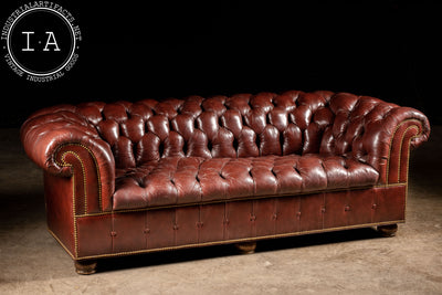 Vintage Tufted Leather Sofa in Burgundy