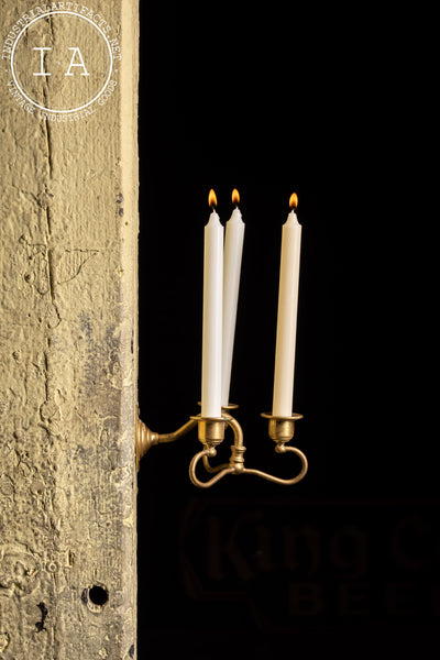 Vintage Brass Three Candle Wall Sconce