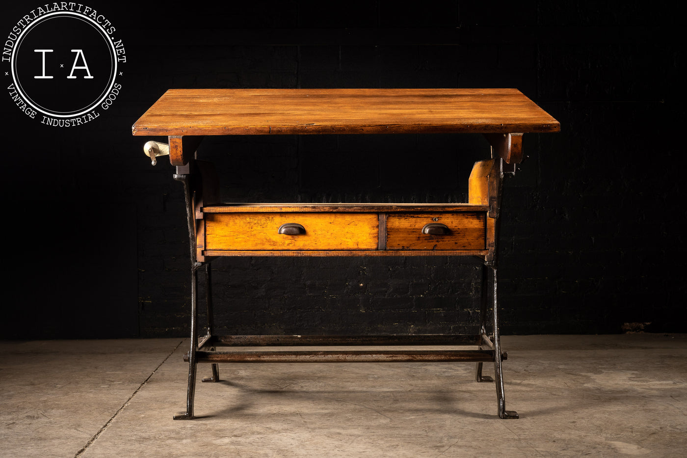 Early 20th Century Cast Iron Base Drafting Table