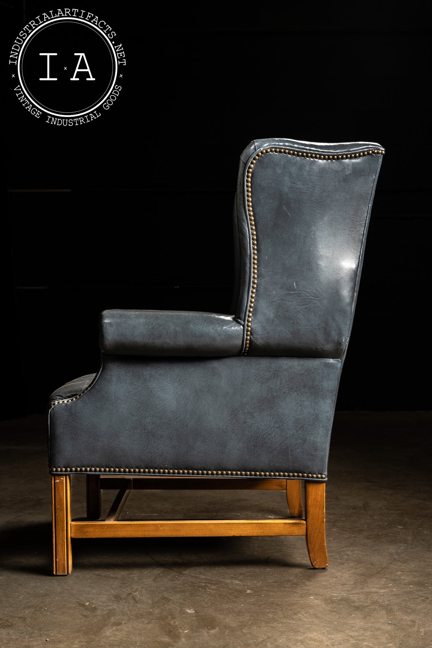 Queen Anne Style Wingback Leather Chair in Blue