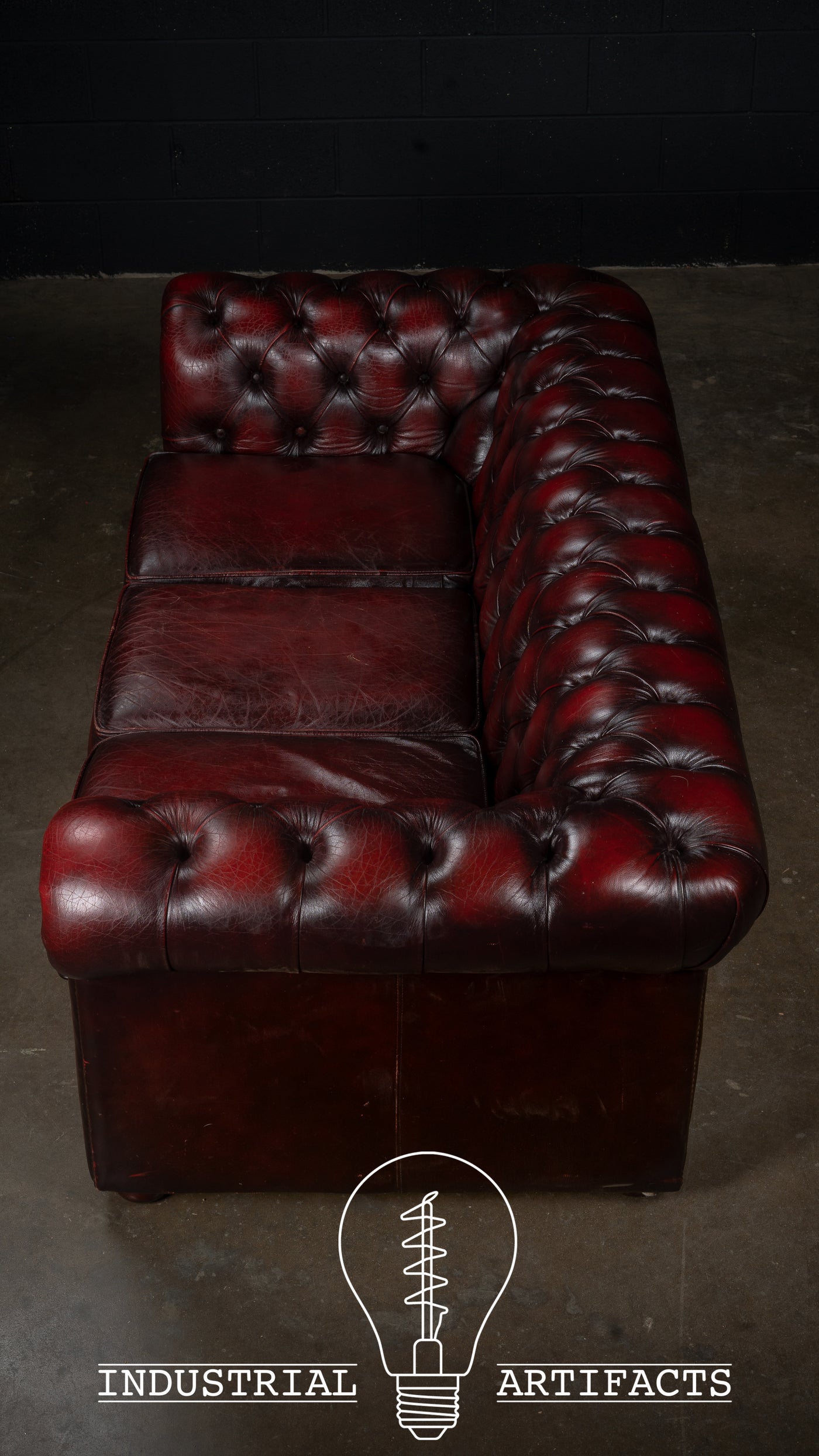 Vintage Tufted Leather Sofa in Oxblood