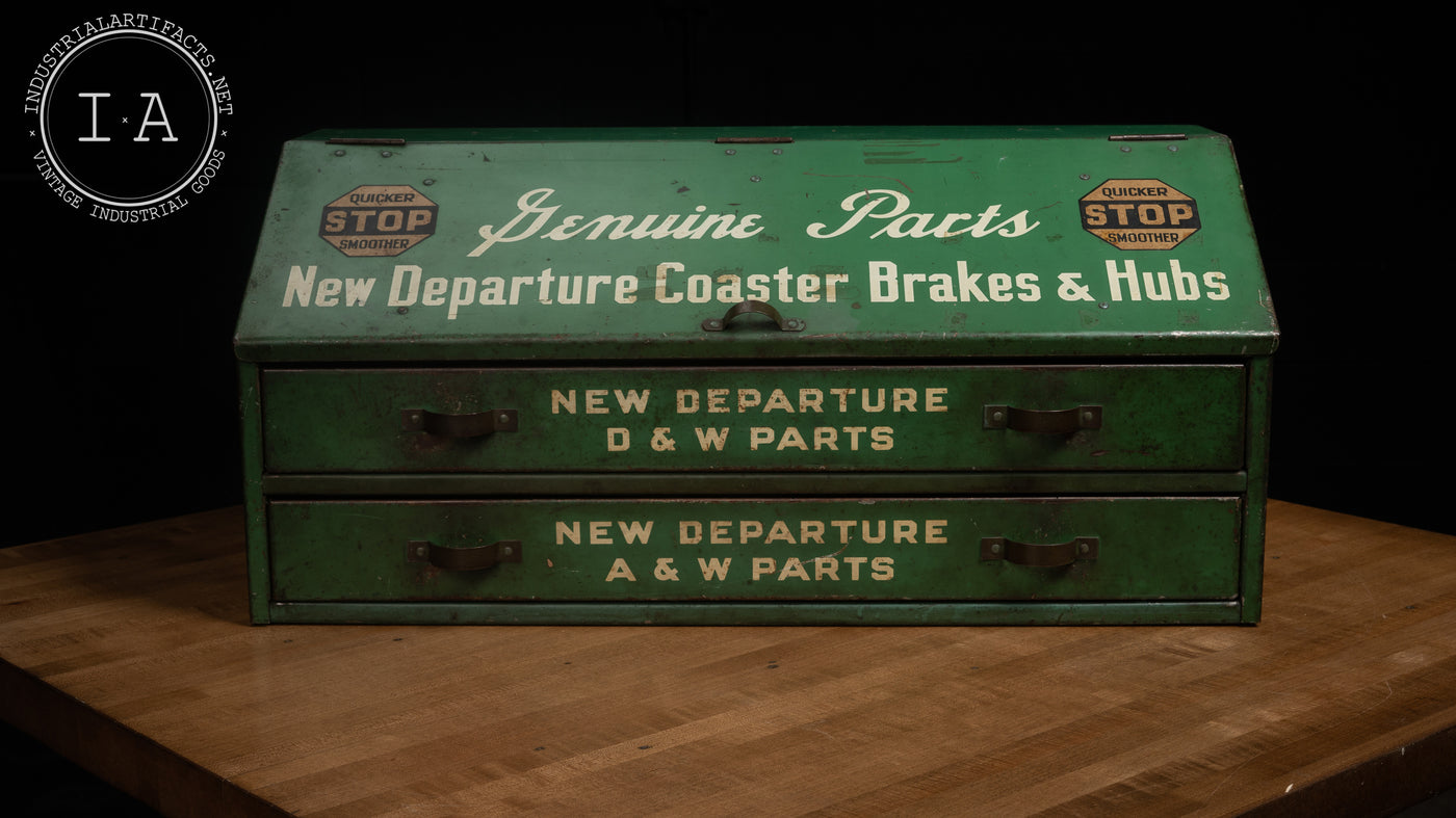 c. 1940 New Departure Bicycle Parts Flip Top Tool Chest