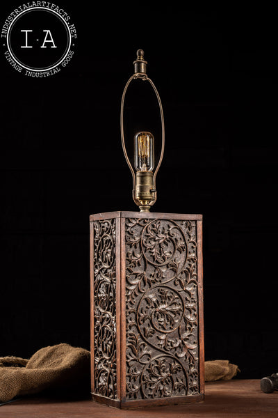 Antique Carved Wooden Filigree Lamp