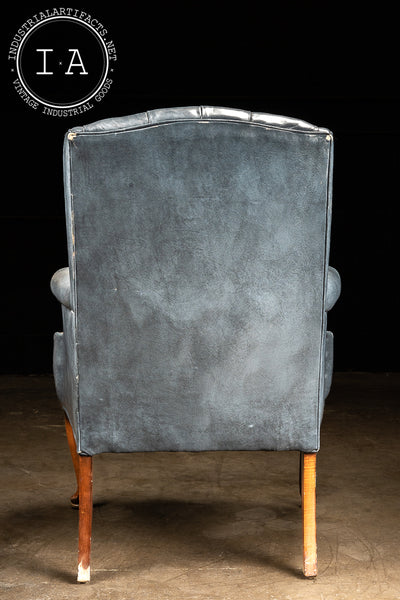 Vintage Tufted Leather Wingback Chair In Blue