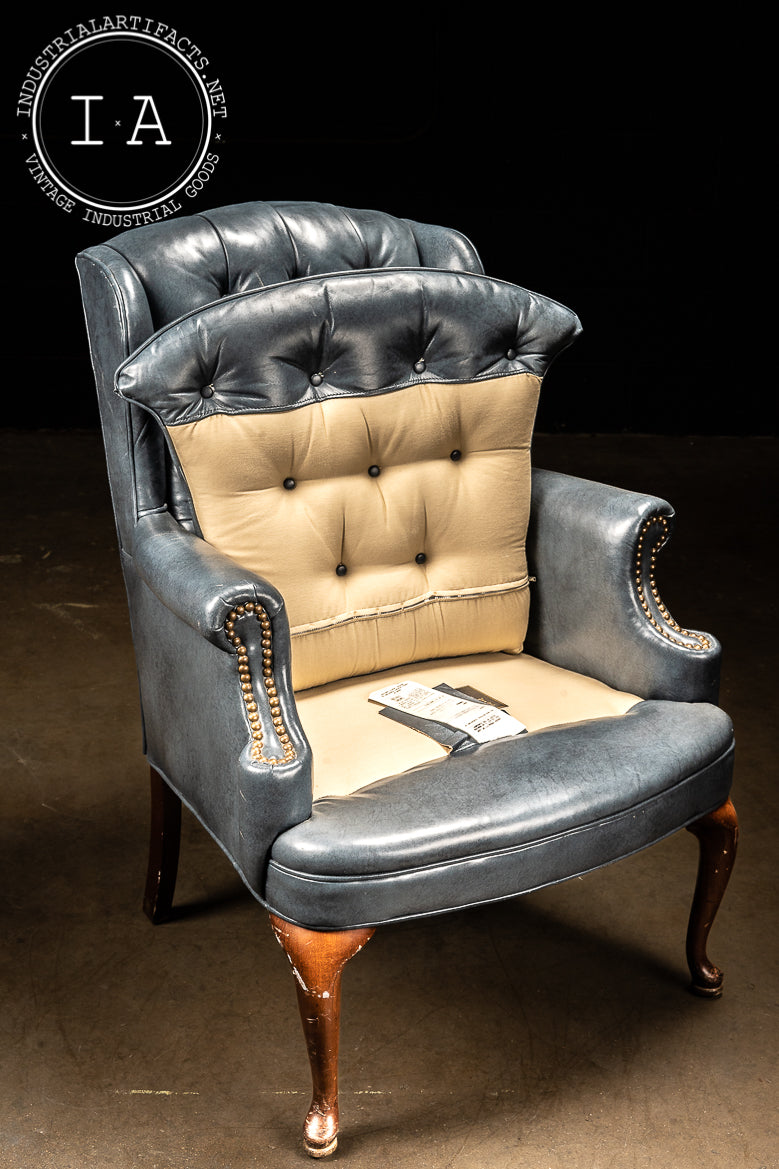 Vintage Tufted Leather Wingback Chair In Blue