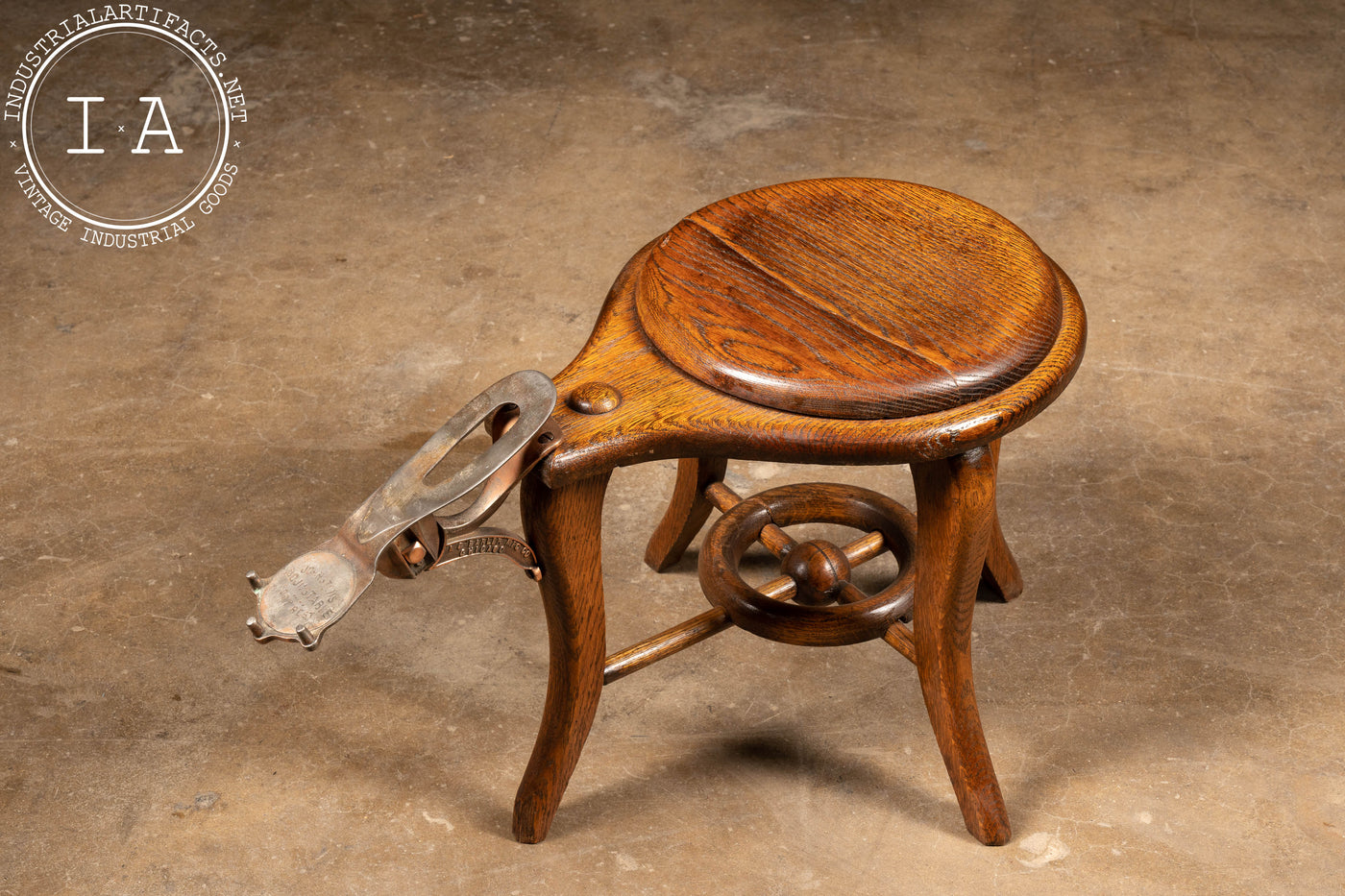 c. 1900 Wood and Metal Shoe Shine Stool by AC Barler