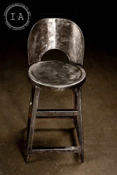 c. 1920 Industrial Metal Stool with Flip Back