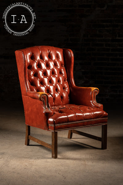 Vintage Tufted Leather Armchair In Red