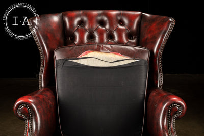 Vintage Tufted Leather Wingback Chair in Oxblood