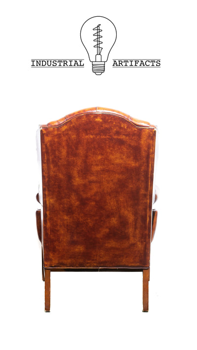 Tufted Leather Armchair With Matching Ottoman in Burnt Amber