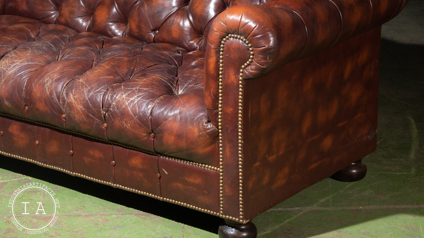 Vintage Tufted Leather Chesterfield Sofa In Brown