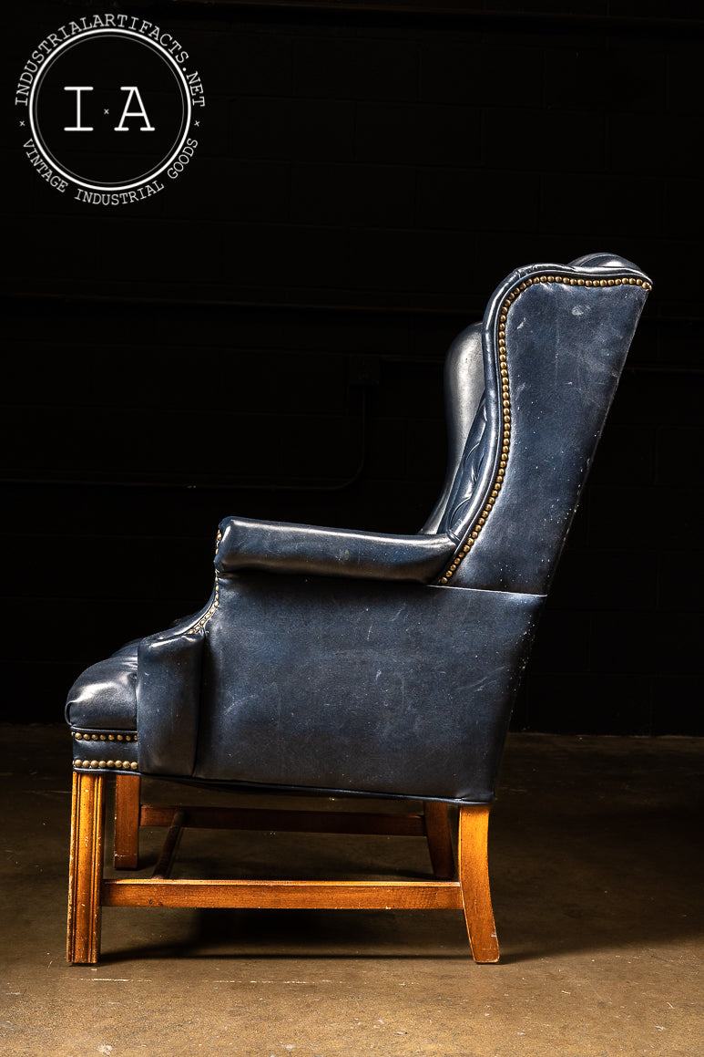 Midnight Blue Tufted Leather Armchair