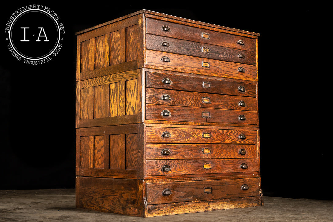 Early 20th Century Ten Drawer Red Oak Flat File Cabinet