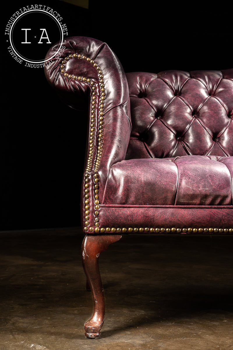 Tufted Leather Chippendale Sofa in Royal Purple