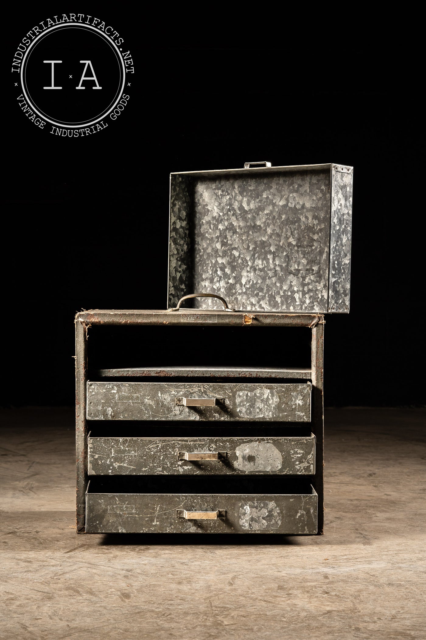Vintage Industrial Handmade Tin Drawer Parts Cabinet