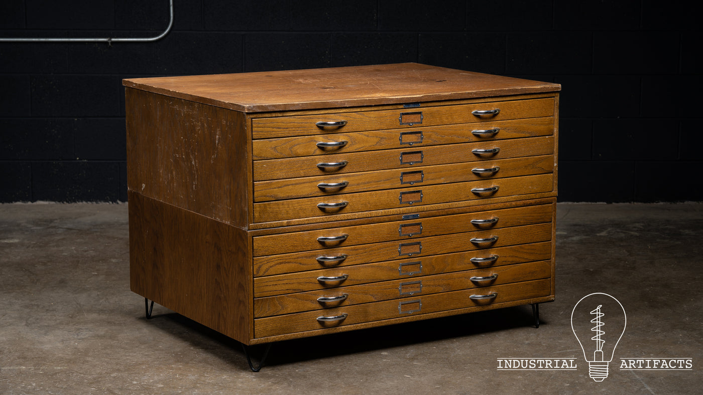 Vintage Industrial 10 Drawer Double Stack Flat File by Mayline