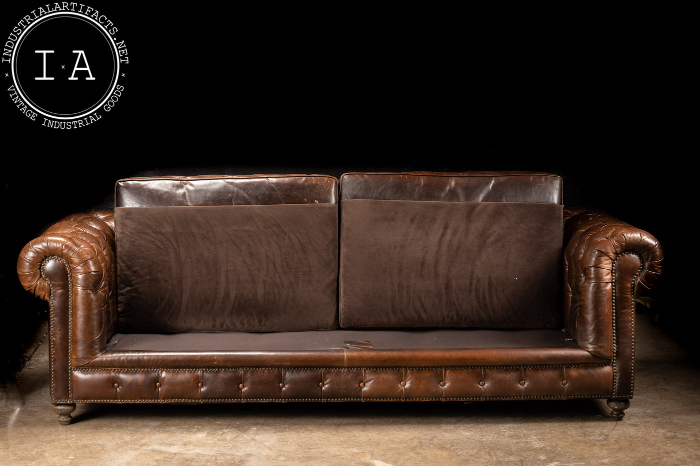Massive Vintage Tufted Leather Chesterfield Sofa in Dark Brown