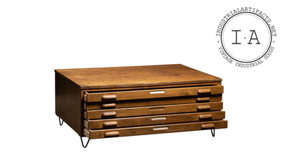 Industrial Antique Wooden Flat File With Hairpin Legs