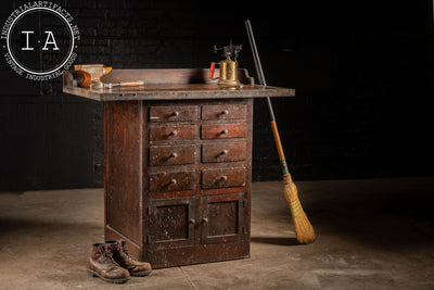 Antique Industrial Workbench Cabinet With Dividers