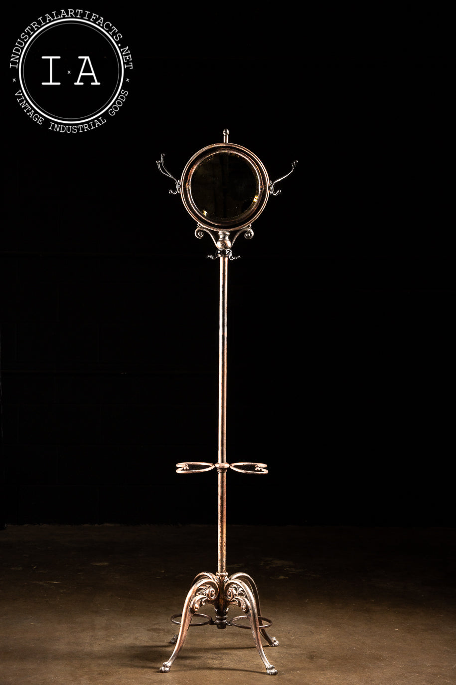 Turn Of The Century Japanned Copper Coat Rack With Double Sided Mirror