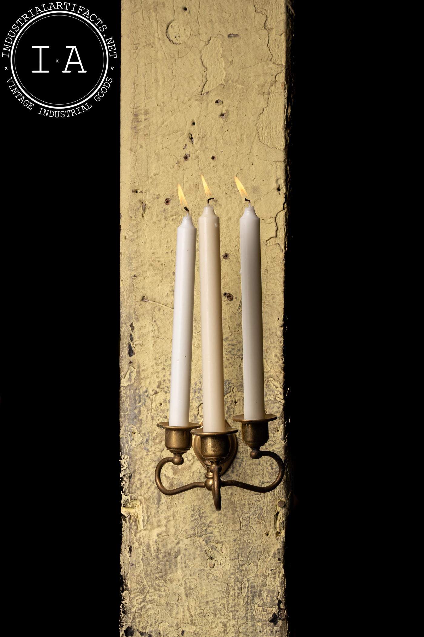 Vintage Brass Three Candle Wall Sconce