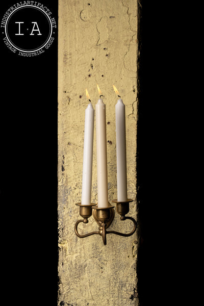 Vintage Brass Three Candle Wall Sconce