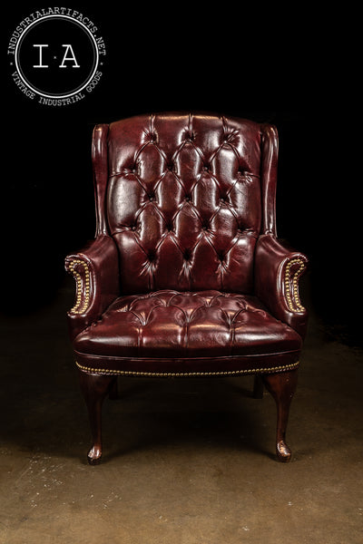 Burgundy Leather Tufted Armchair