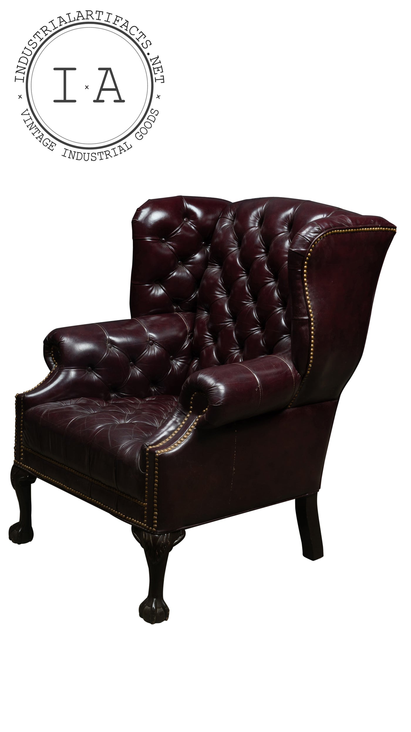 Vintage Tufted Leather Wingback Chair in Burgundy