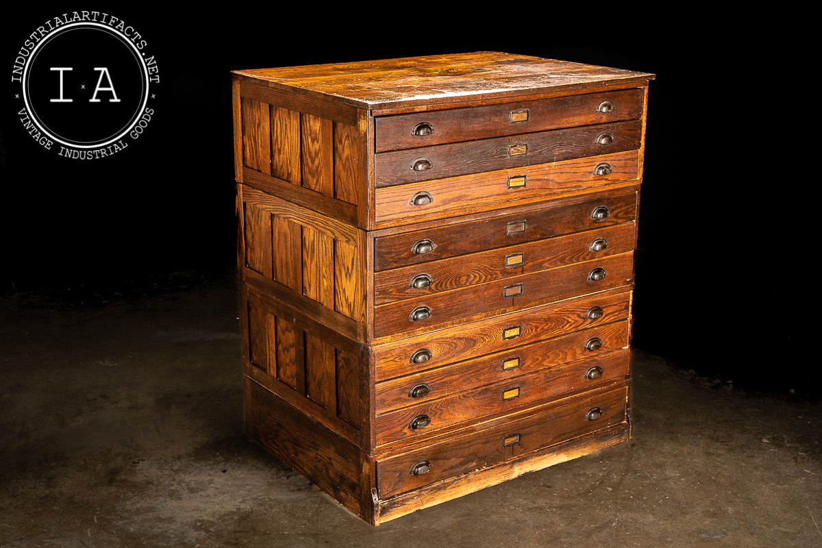 Early 20th Century Ten Drawer Red Oak Flat File Cabinet