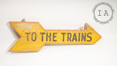Figural Arrow To The Trains Railroad Station Sign