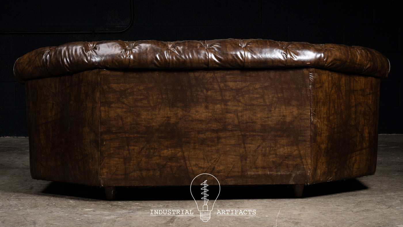 Vintage Tufted Round Sofa In Brown