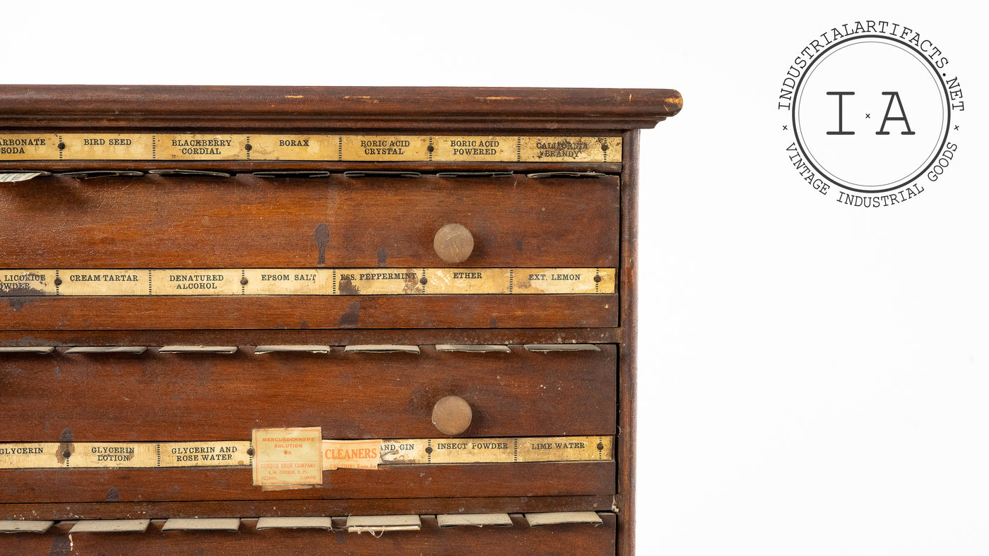 Early 20th Century General Store Apothecary Label Cabinet