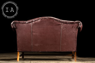 Chippendale Tufted Leather Loveseat in Burgundy