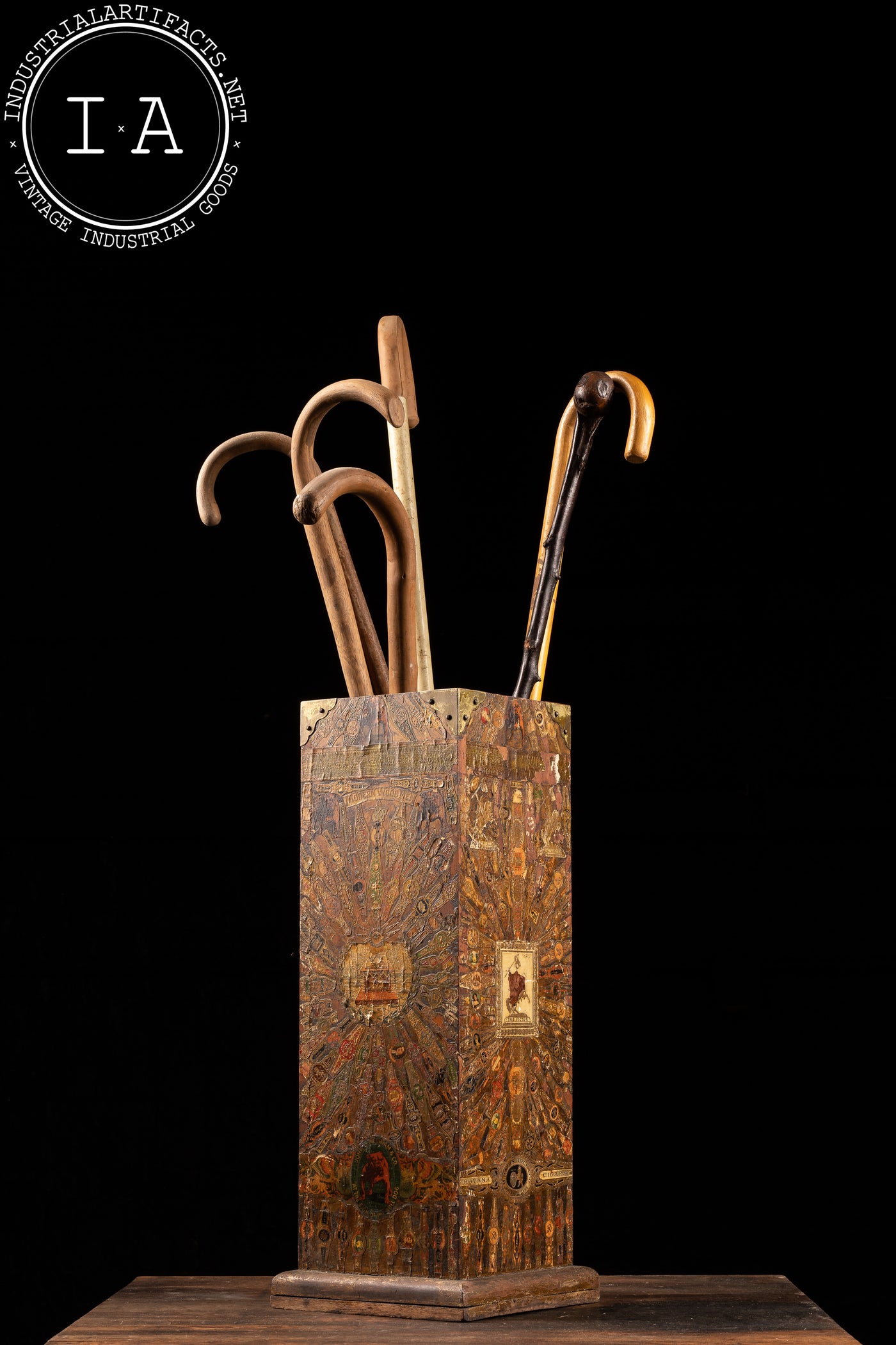 c. 1920 Cigar Labeled Folk Art Cane and Umbrella Display