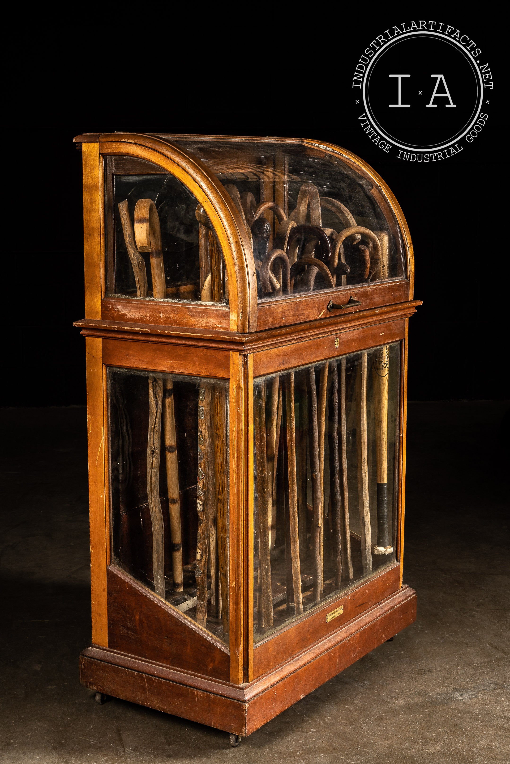 Vintage Cane & Umbrella Display Case Industrial Artifacts